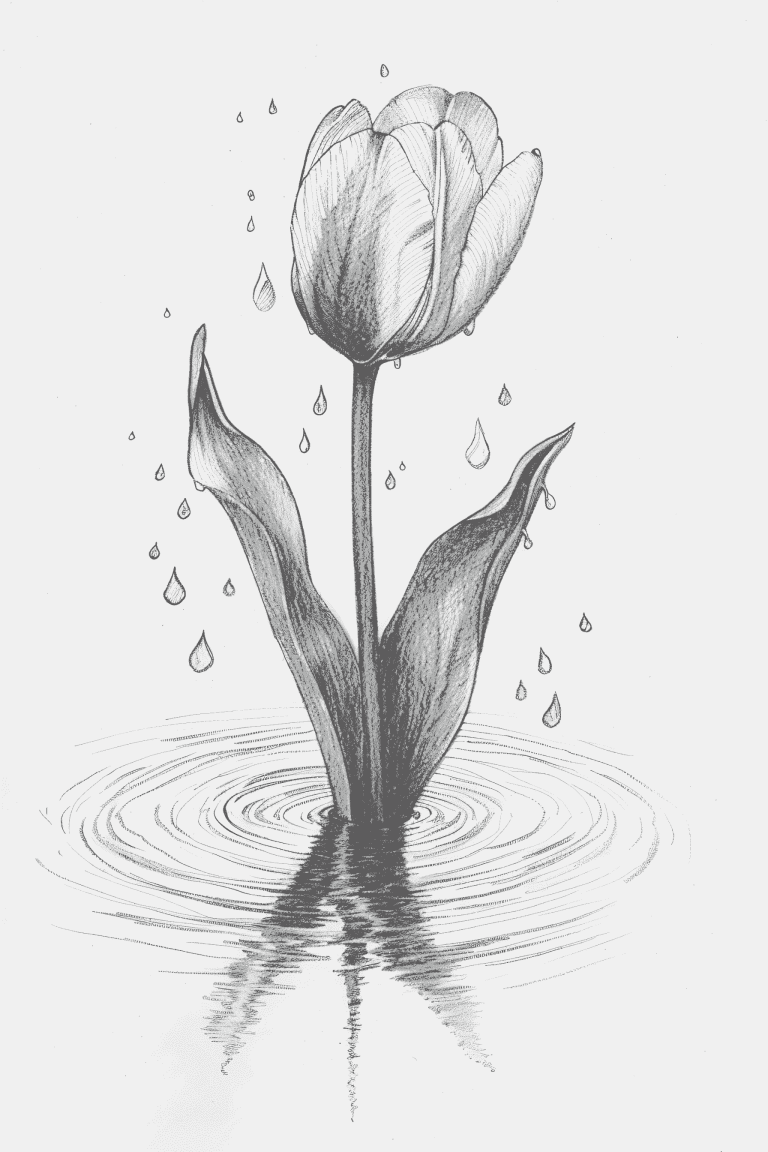Tulip With Raindrops