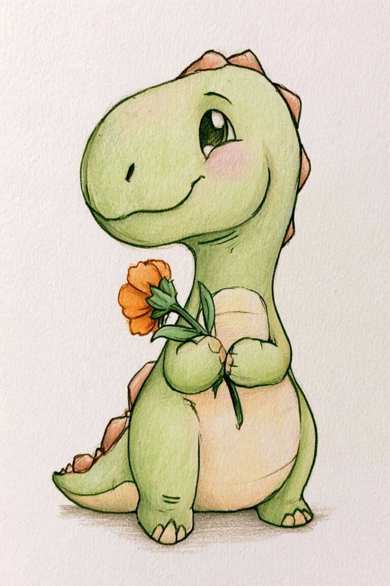 Iguanodon Holding A Small Flower