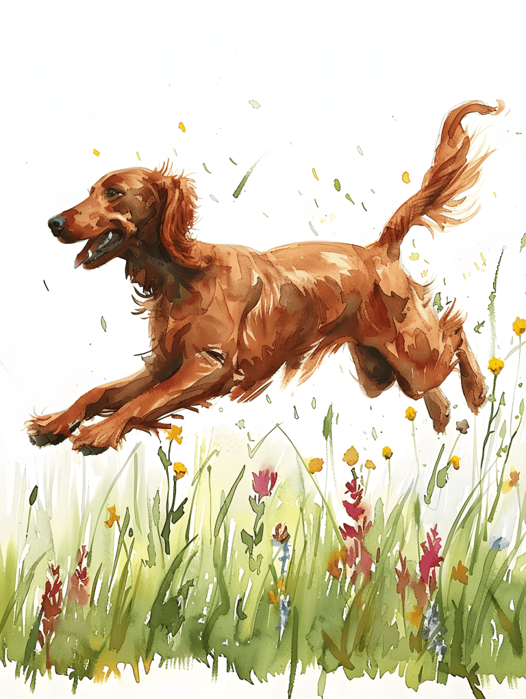 Irish Setter Running Through Wildflowers