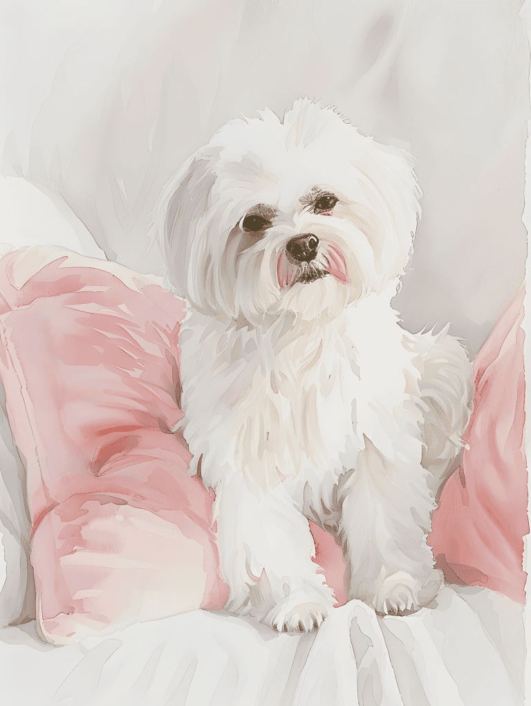 Maltese Sitting On A Pink Pillow