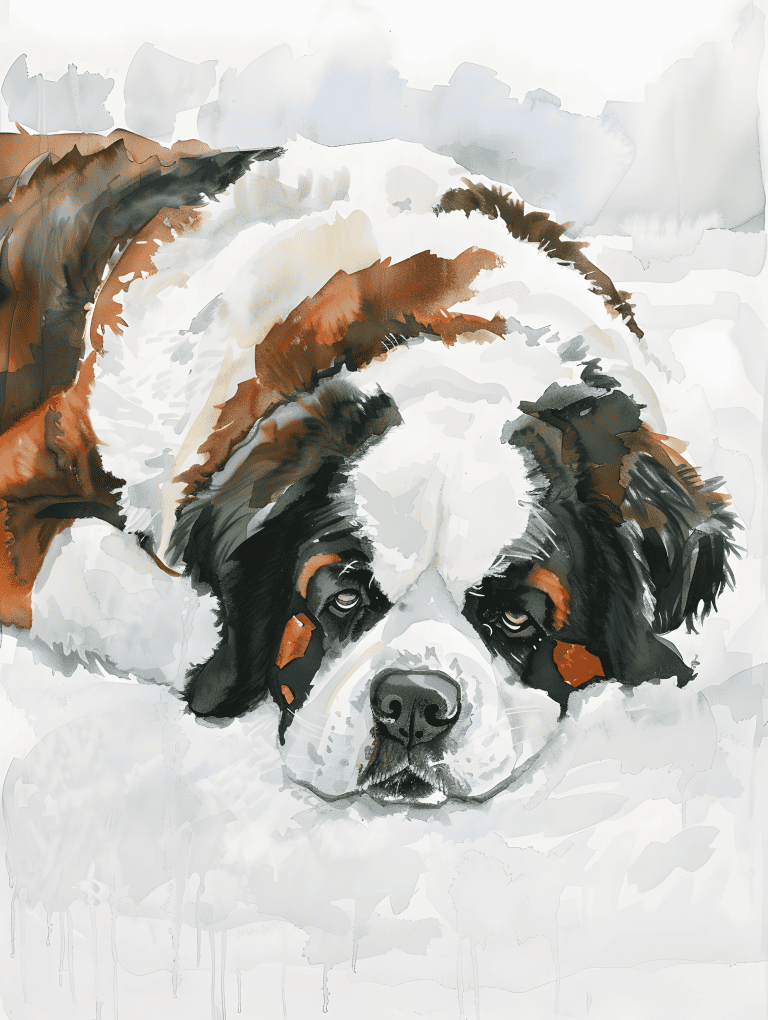 Saint Bernard Lying In The Snow