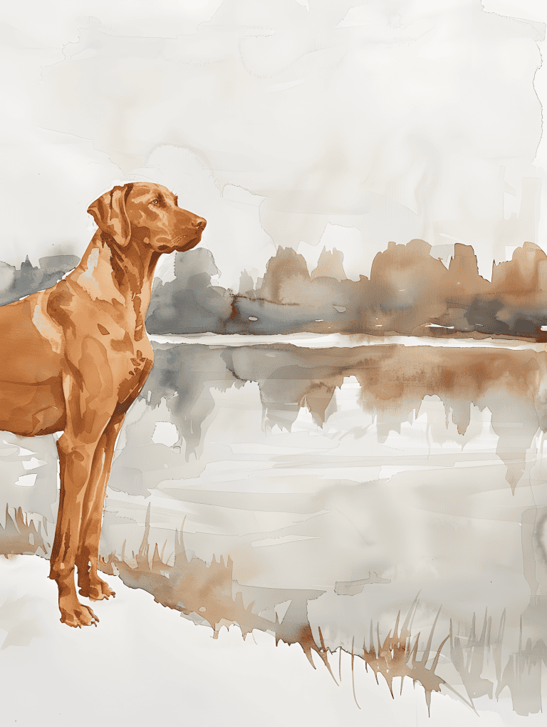 Vizsla Standing By A Lake