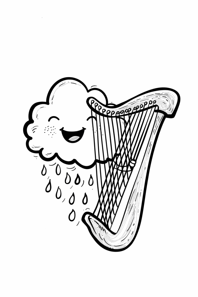 Cheerful Cloud Playing A Harp