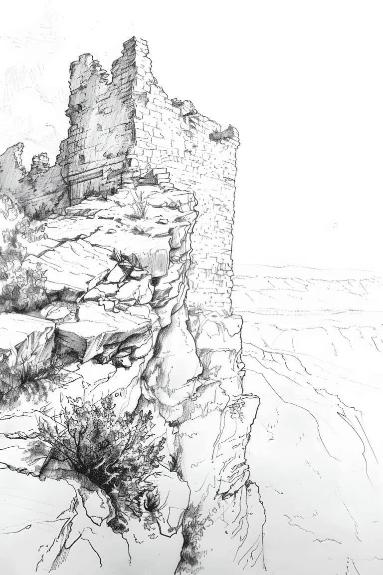 Ruin Perched On A Mountain Ridge