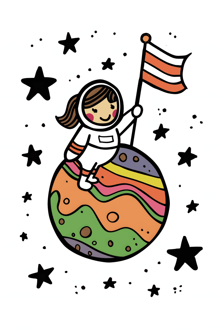Astronaut Girl Planting A Flag