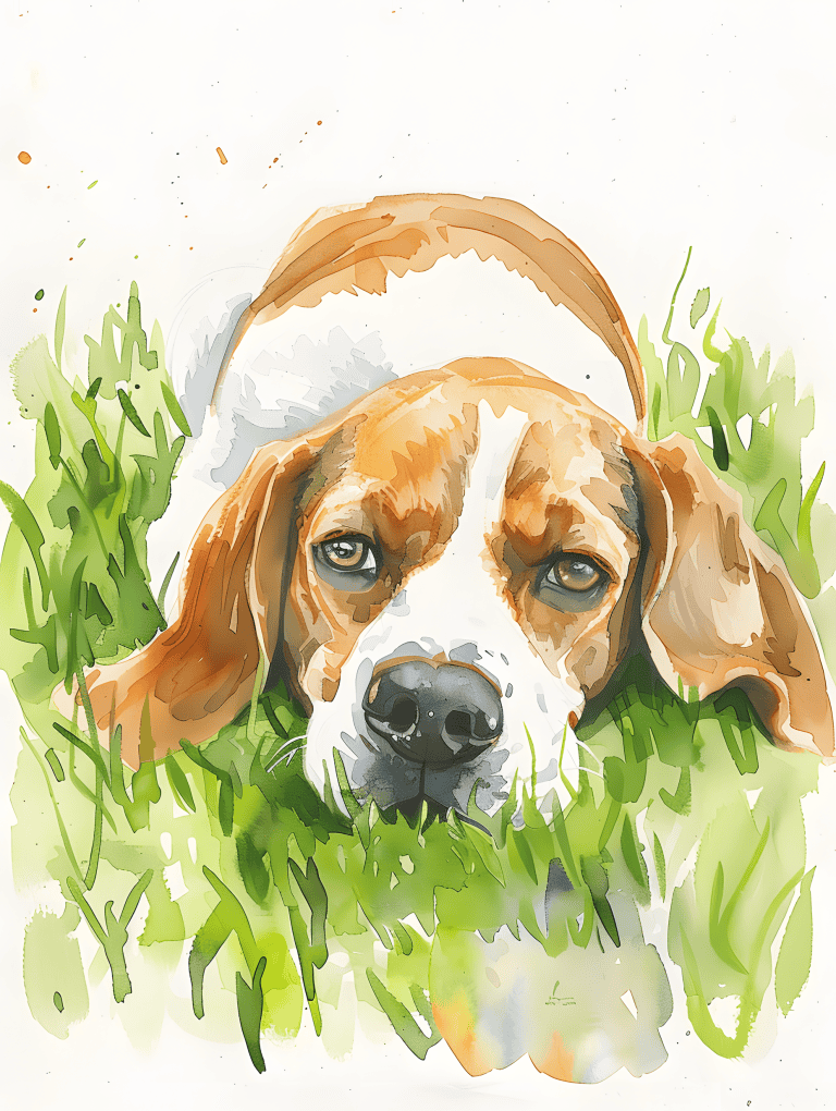 Beagle Lying On Soft Green Lawn