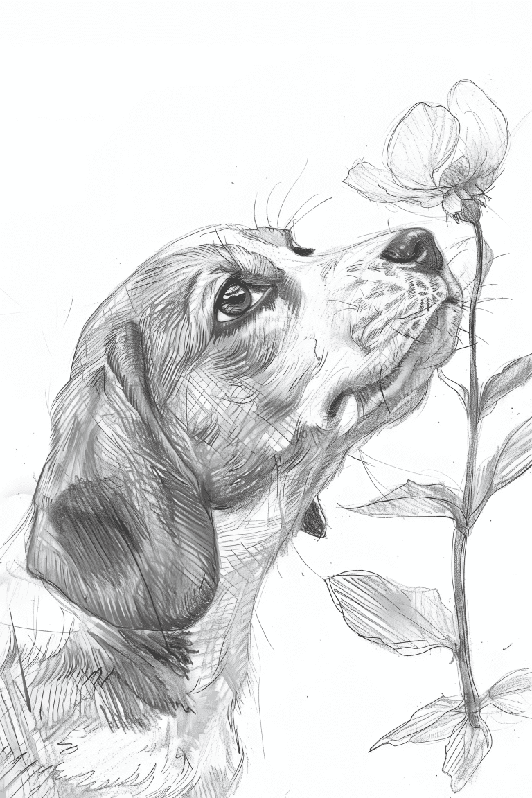 Dog Sniffing A Flower