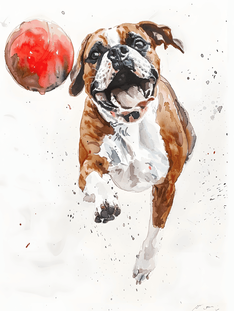Boxer Chasing A Red Ball