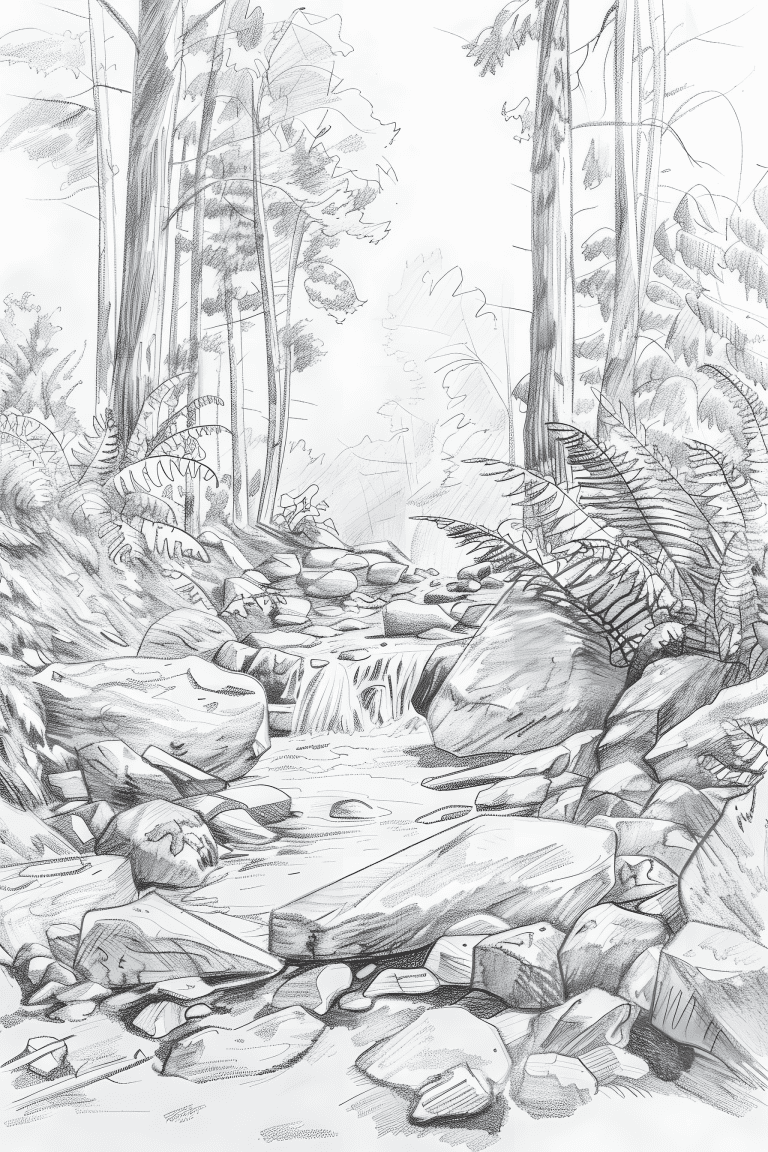 Mountain Stream Flowing Over Rocks