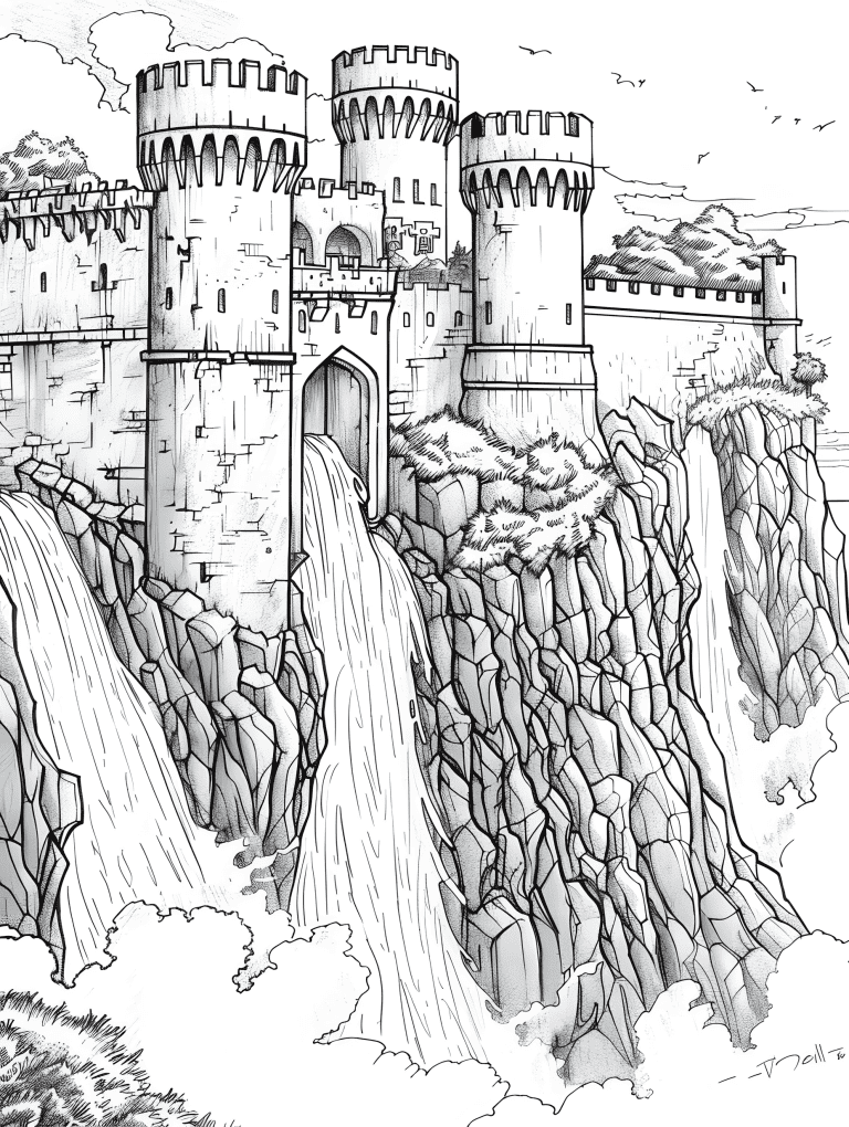 Castle At The Edge Of A Waterfall