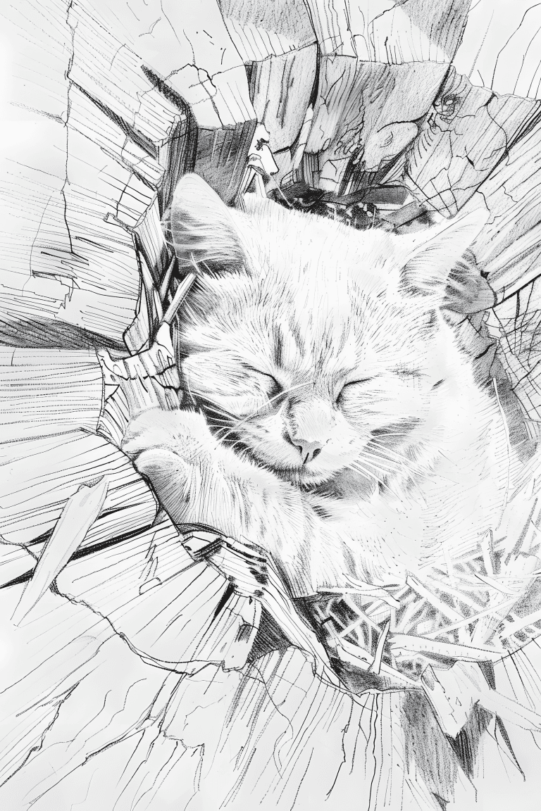 Cat Sleeping On Hayloft