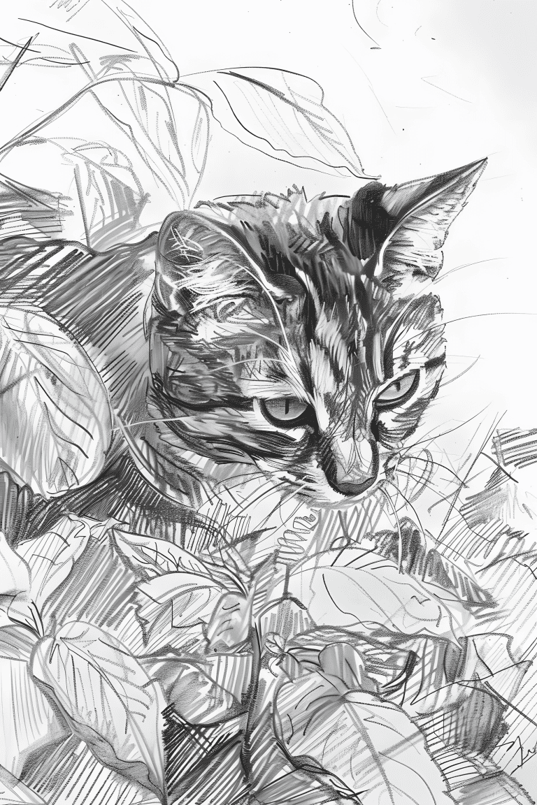 Cat Coming Out From Leaves