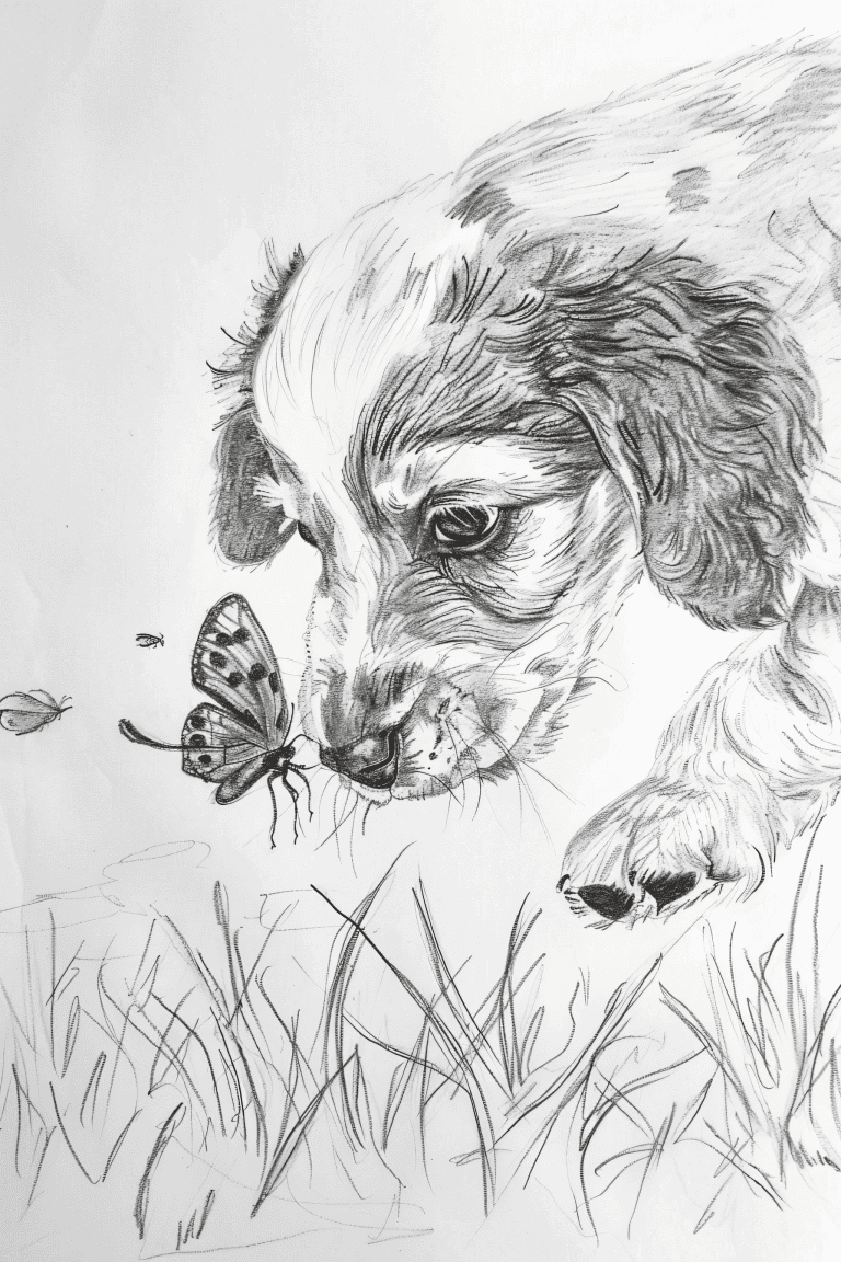 Puppy Chasing A Butterfly