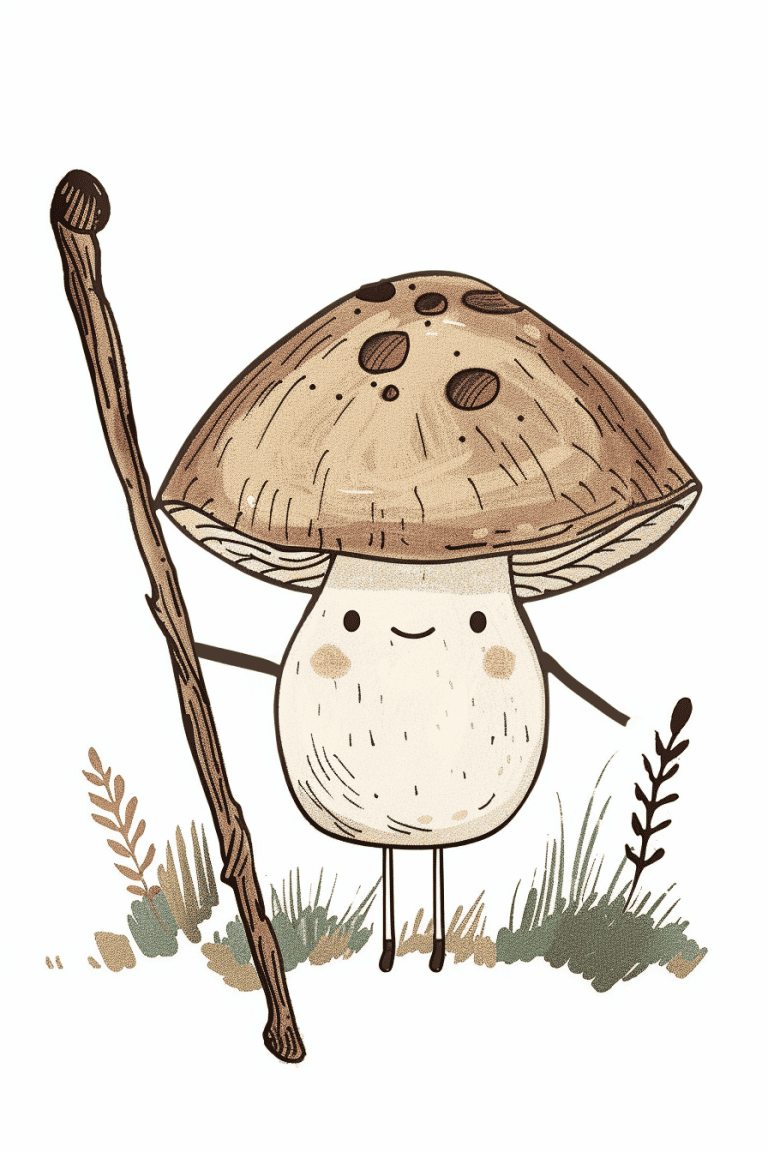 Mushroom Holding A Walking Stick