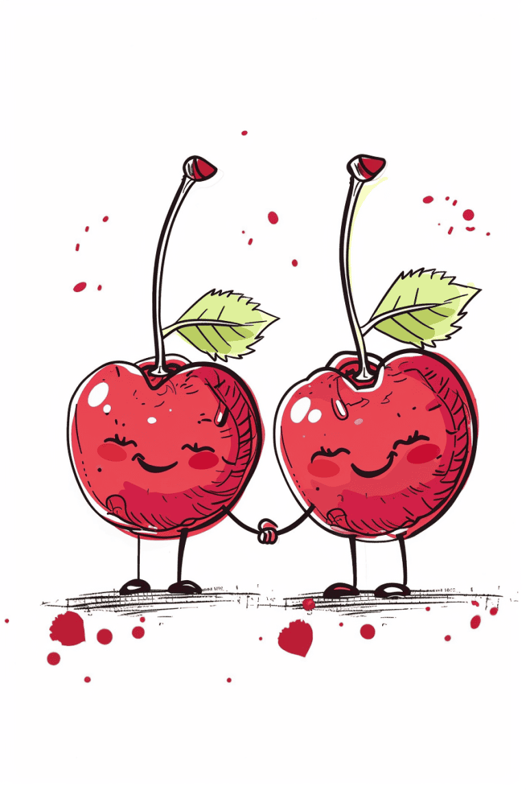 Pair Of Cherries Holding Hands