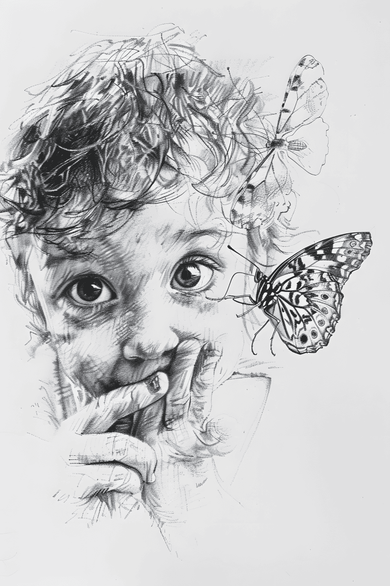 Child Amazed By A Butterfly