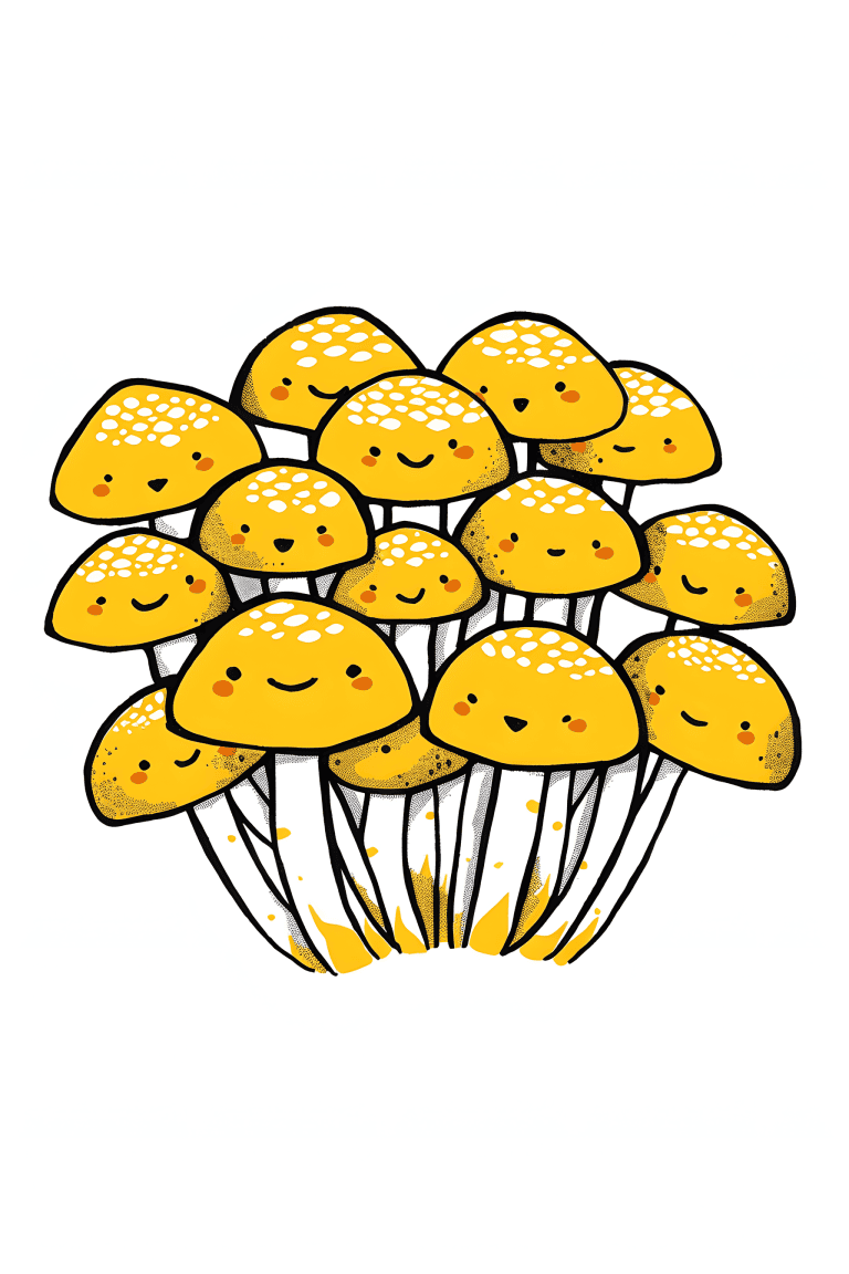 Cluster Of Yellow Mushrooms