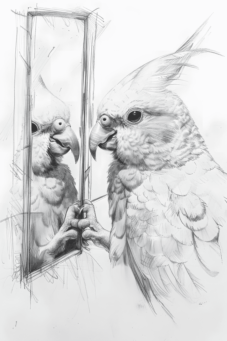 Parrot Looking At A Mirror