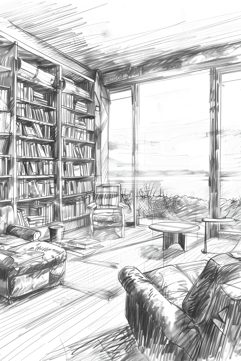 Library With Beach View