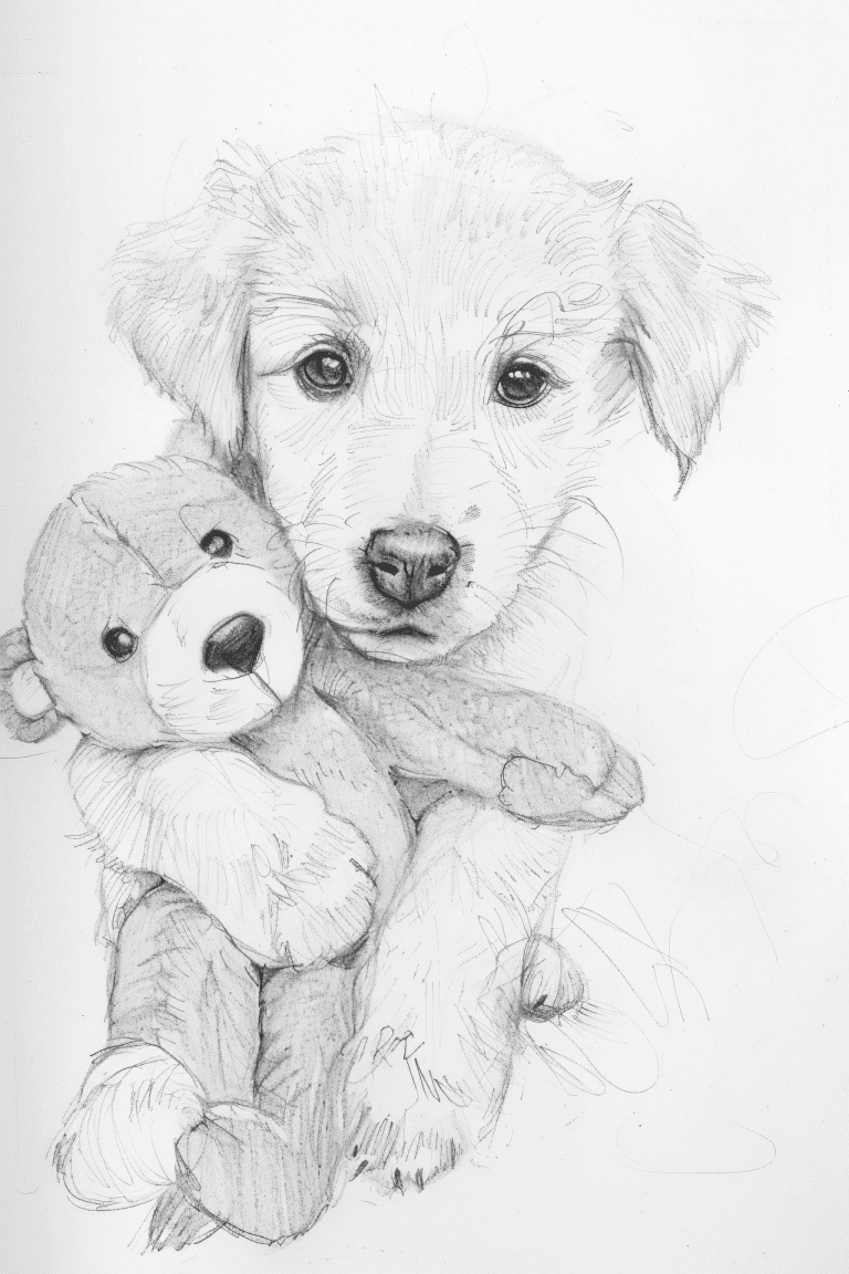 Puppy Cuddling A Bear