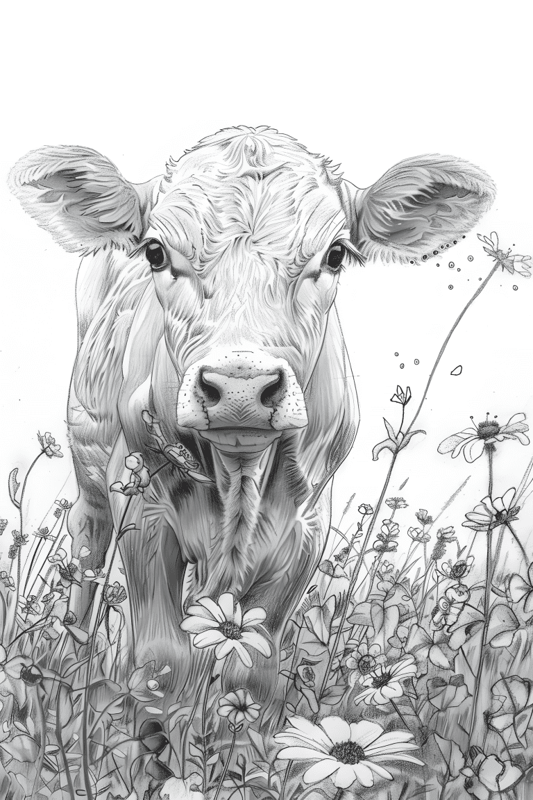Calf Exploring Flowers