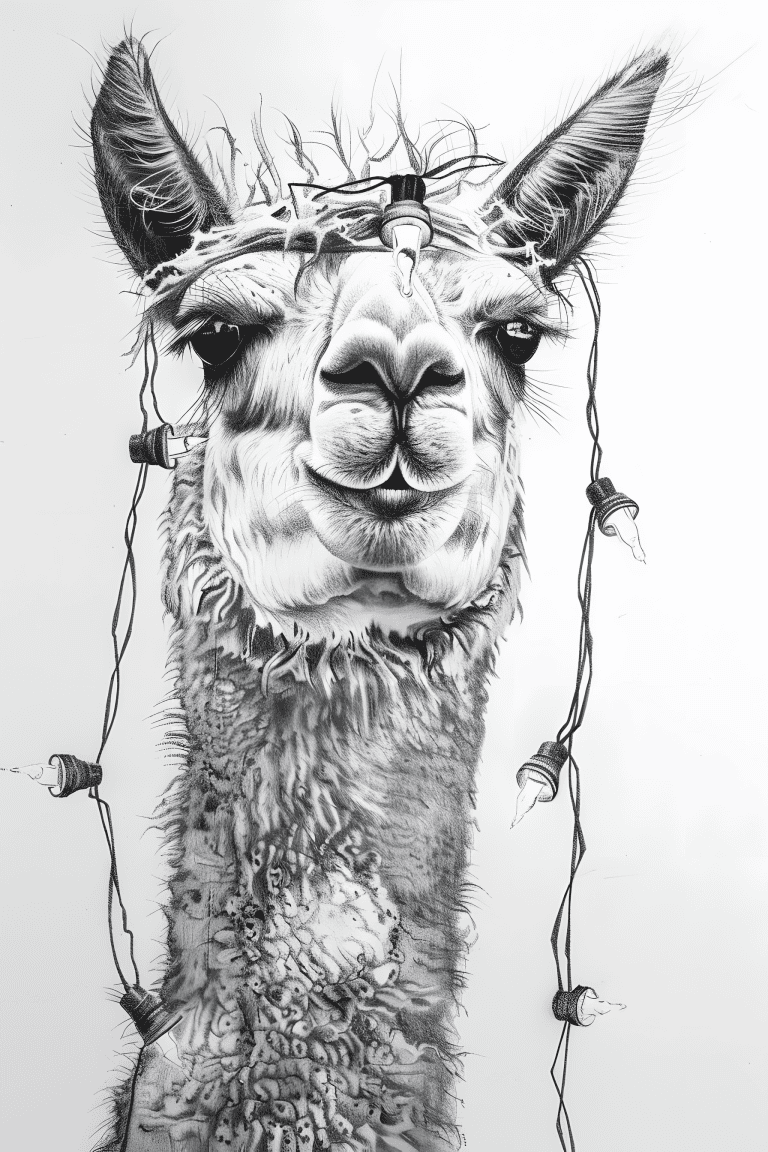 Llama Tangled In Christmas Lights