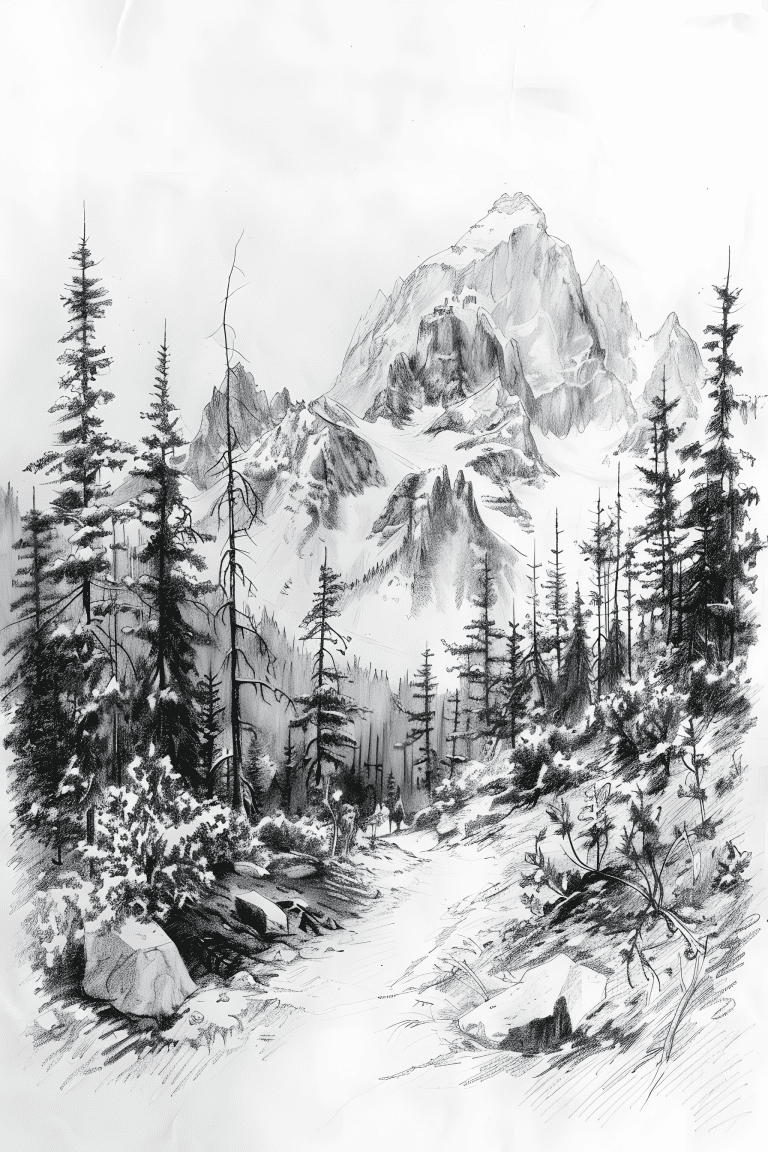 Pine Forest Of A Towering Mountain Range