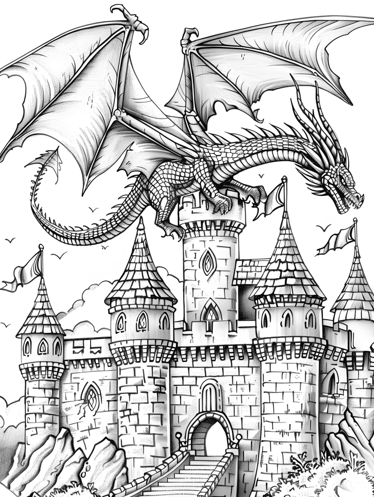 Dragon On A Medieval Castle