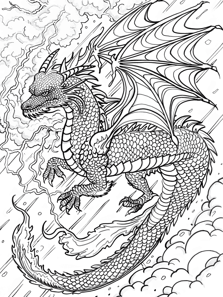 Dragon Flying Through A Stormy Sky