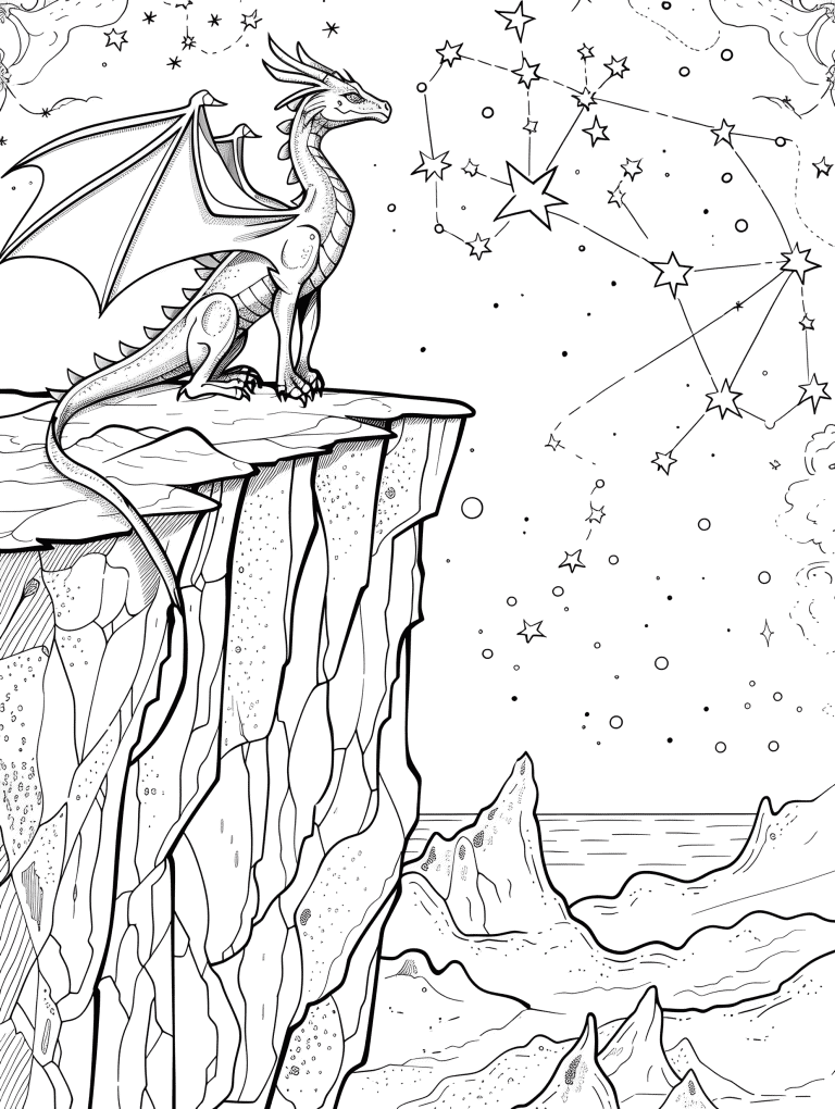 Dragon Perched On A Starry Cliff