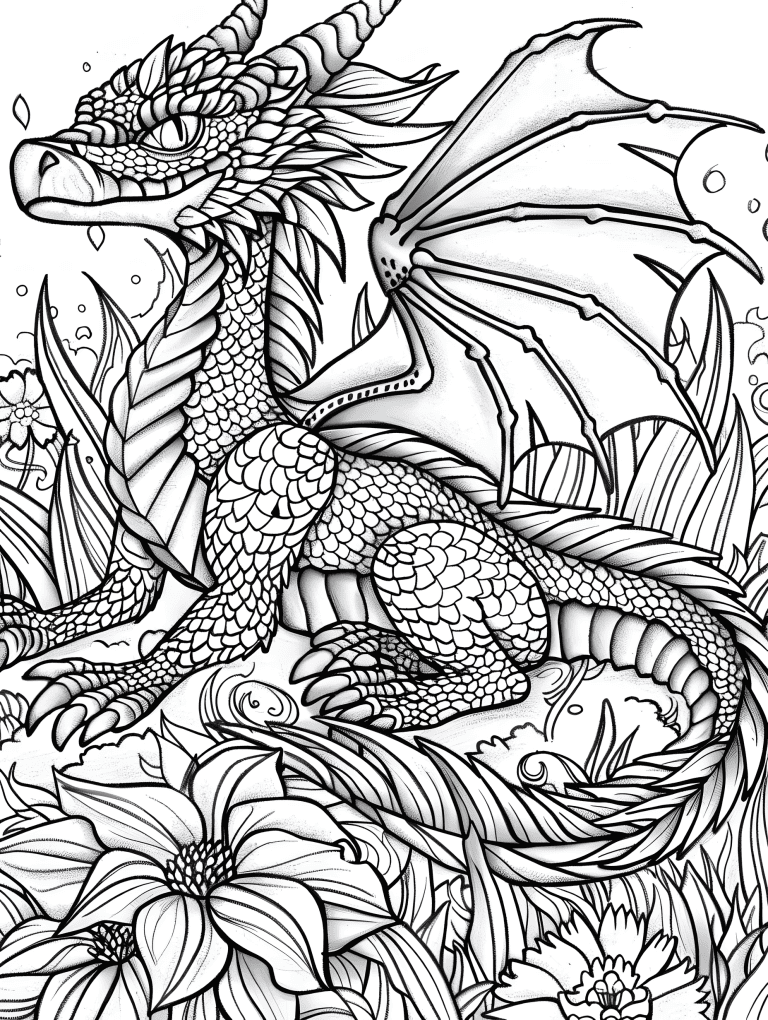 Dragon On A Field Of Flowers
