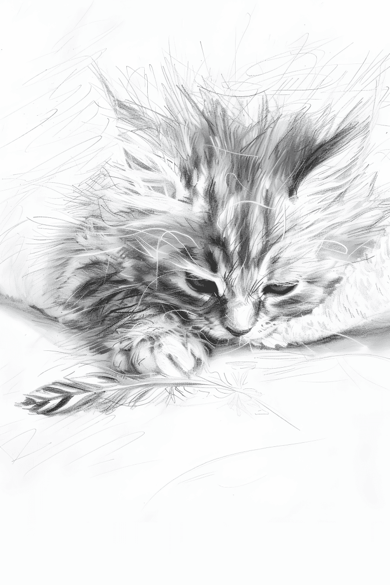 Kitten Playing With A Feather
