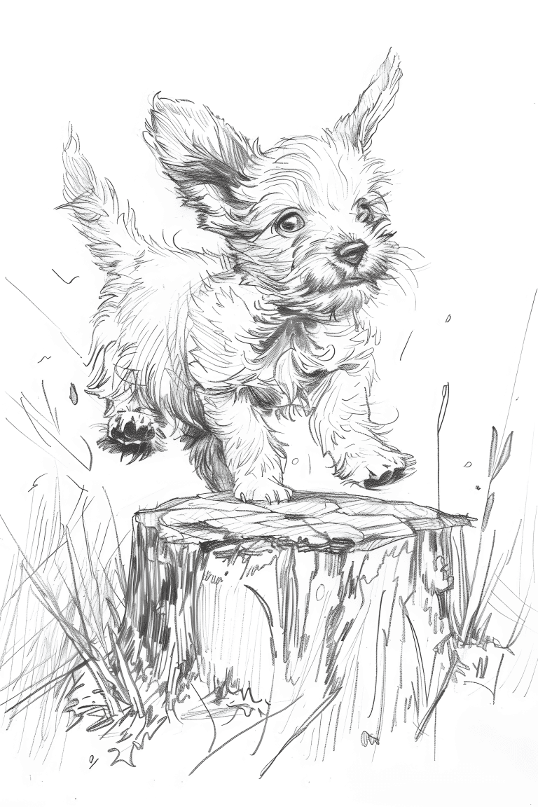Puppy Jumping On A Stump