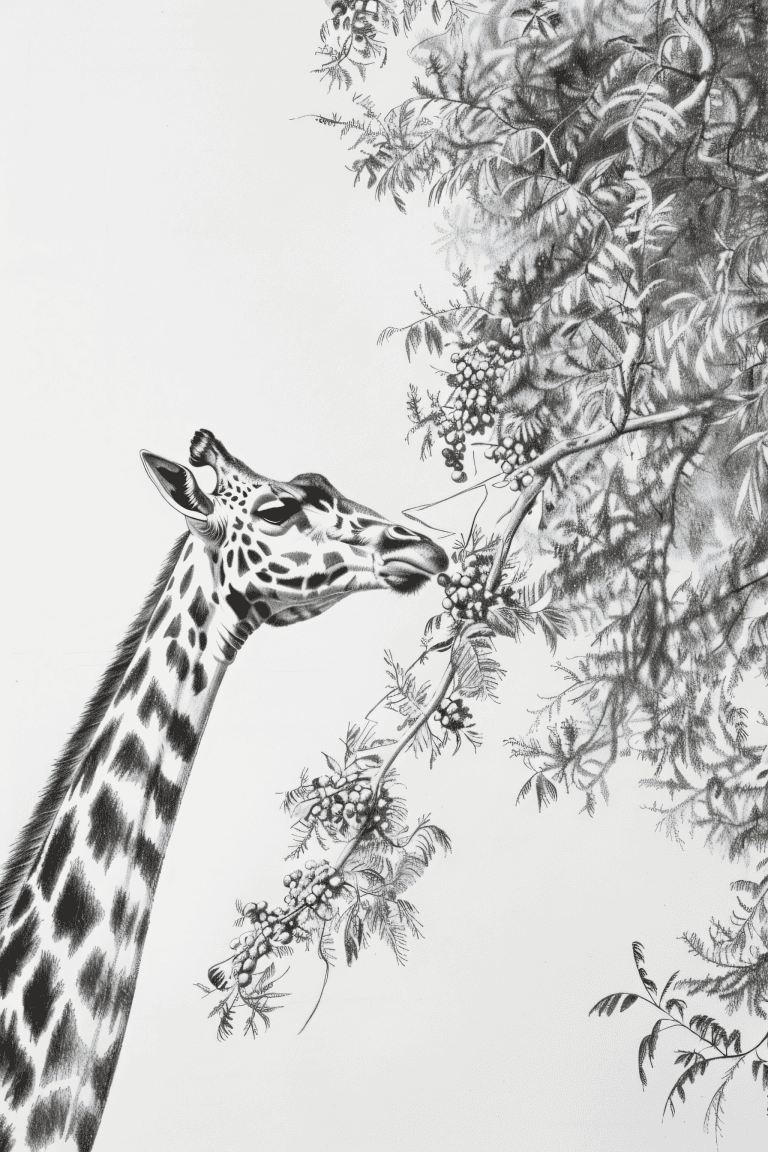 Giraffe Eating Leaves