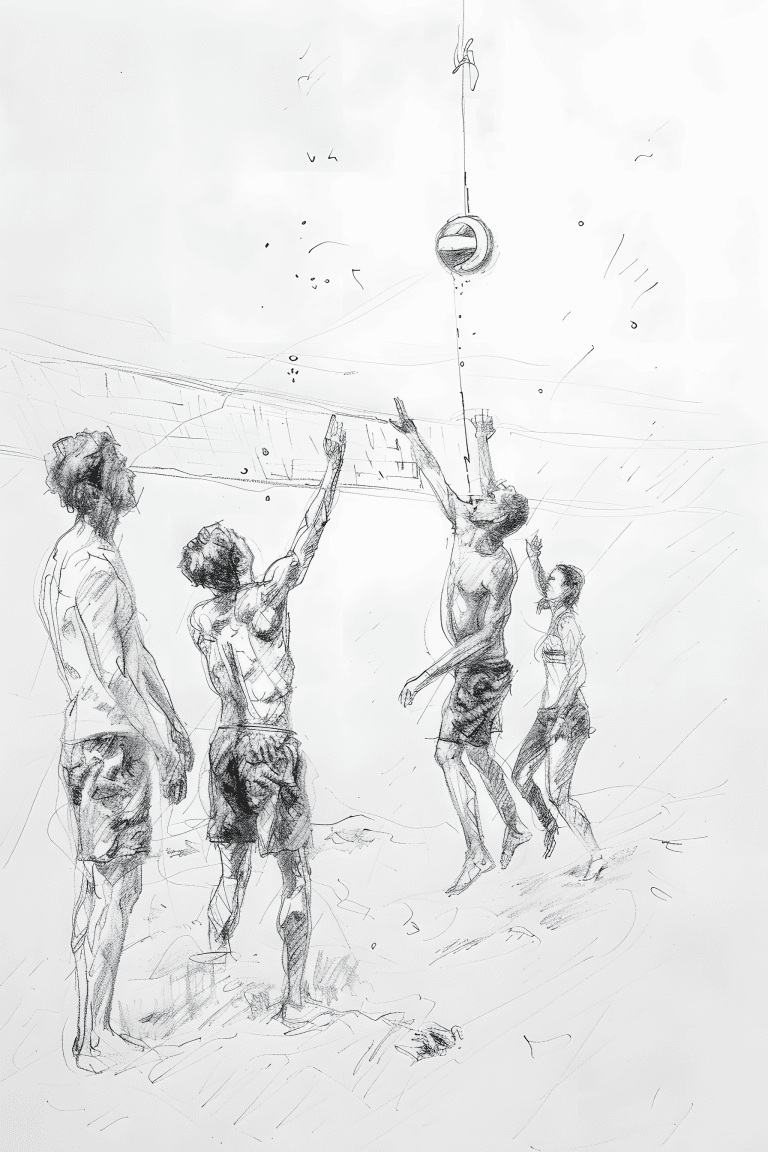 Friends Playing Beach Volleyball