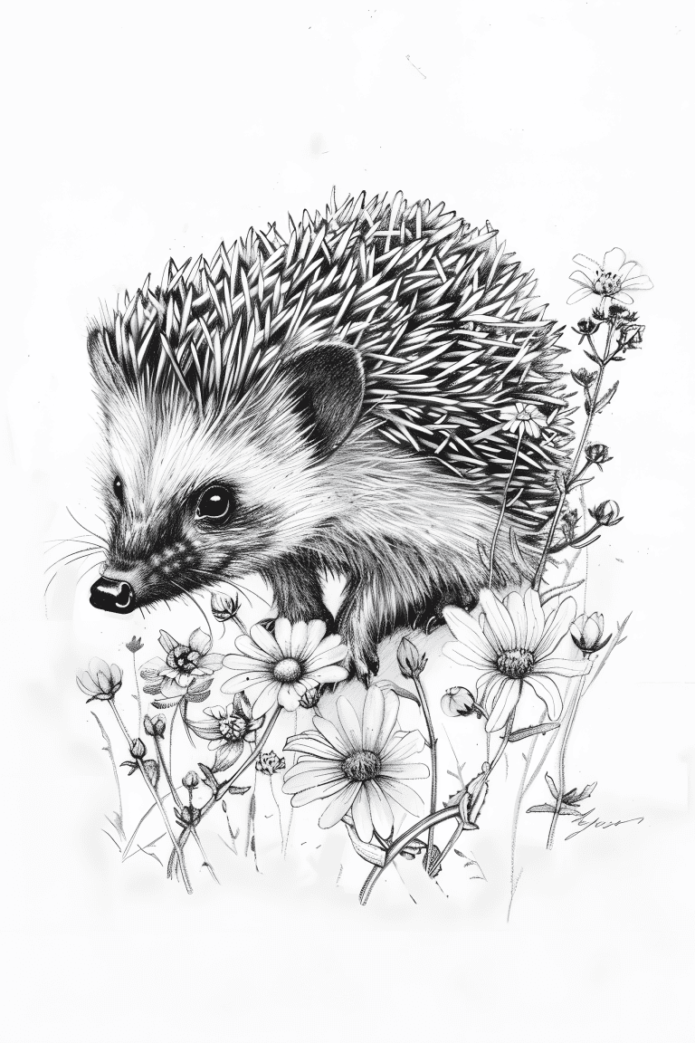 Hedgehog On A Patch Of Flowers
