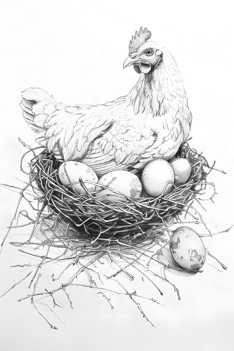 Hen Resting In A Nest