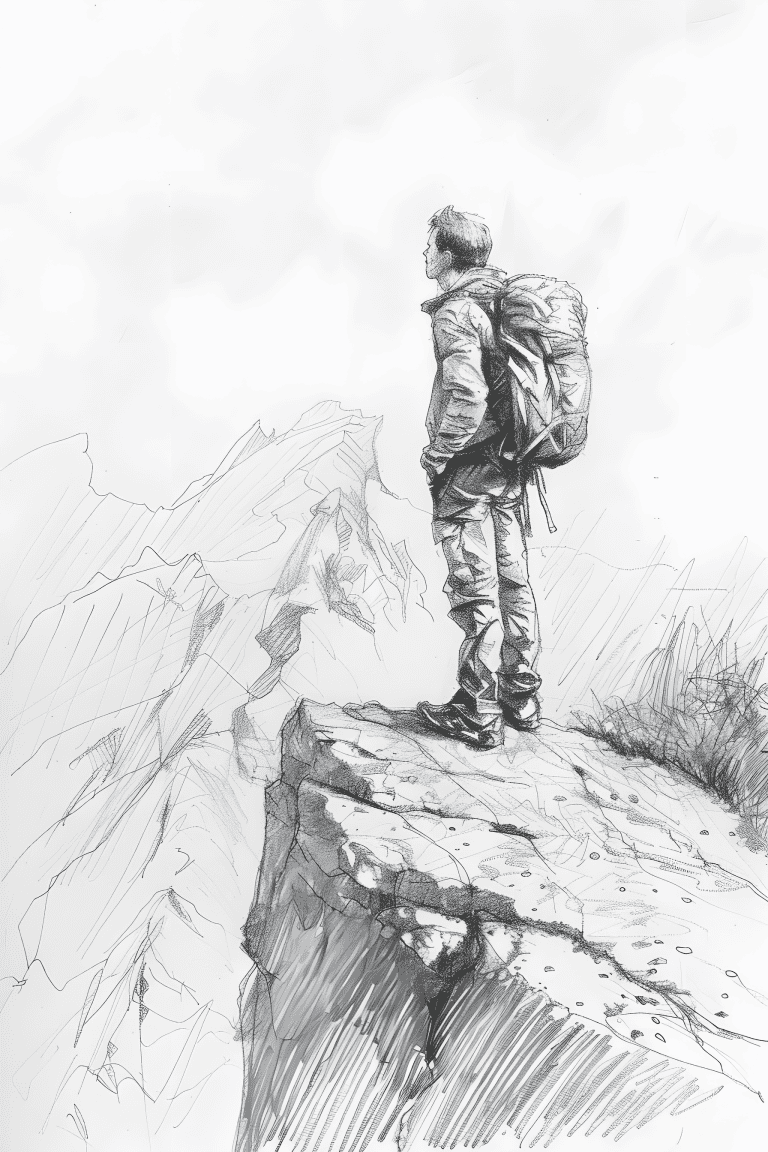 Hiker Standing On A Rocky Ledge