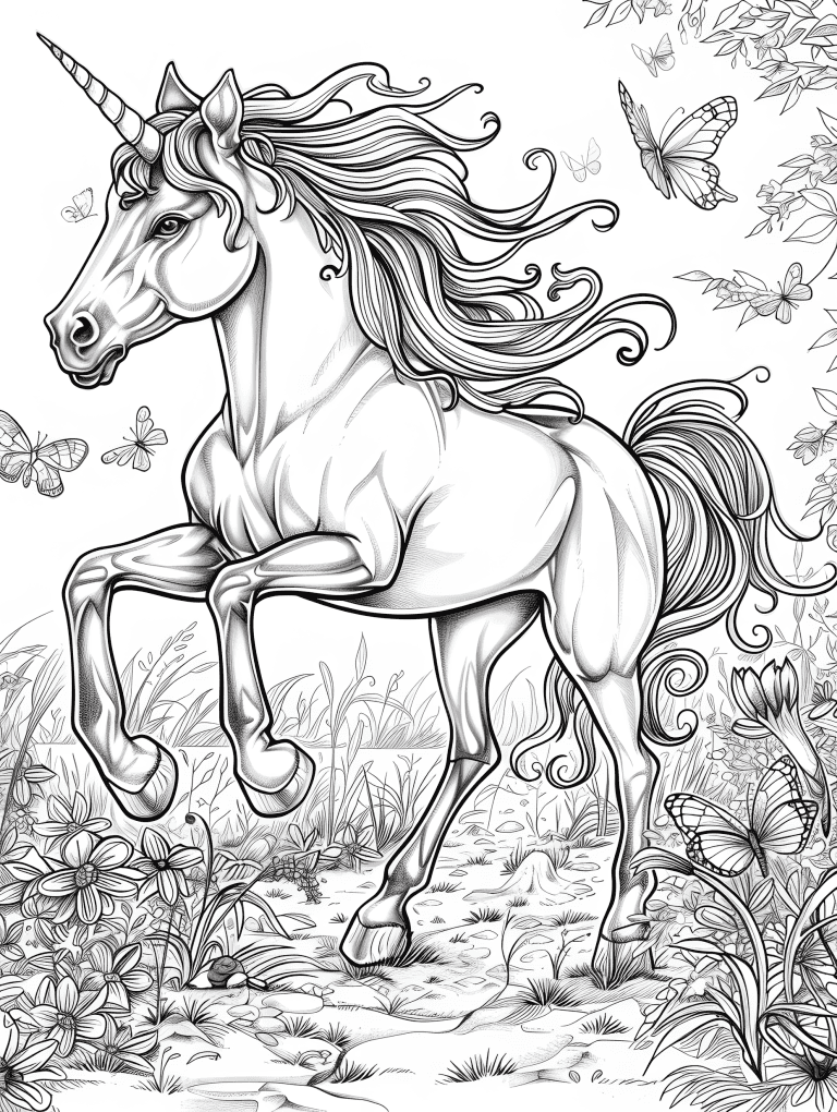 Unicorn Prances Through A Meadow