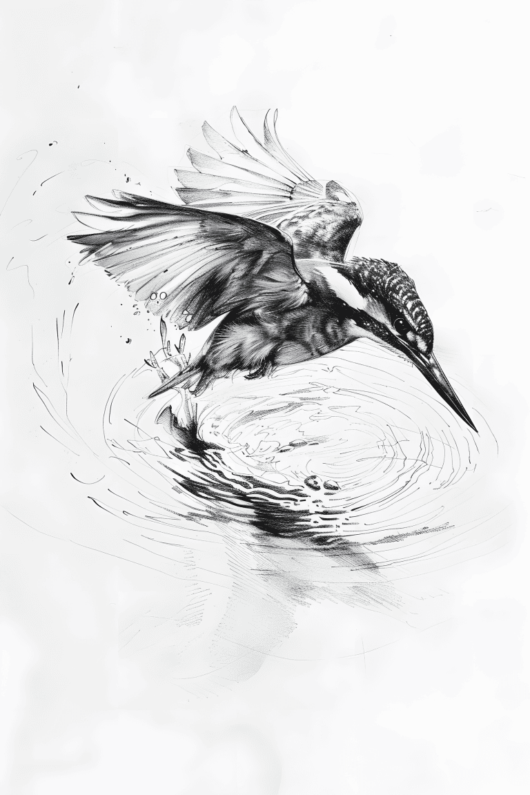 Kingfisher Diving Toward A Stream