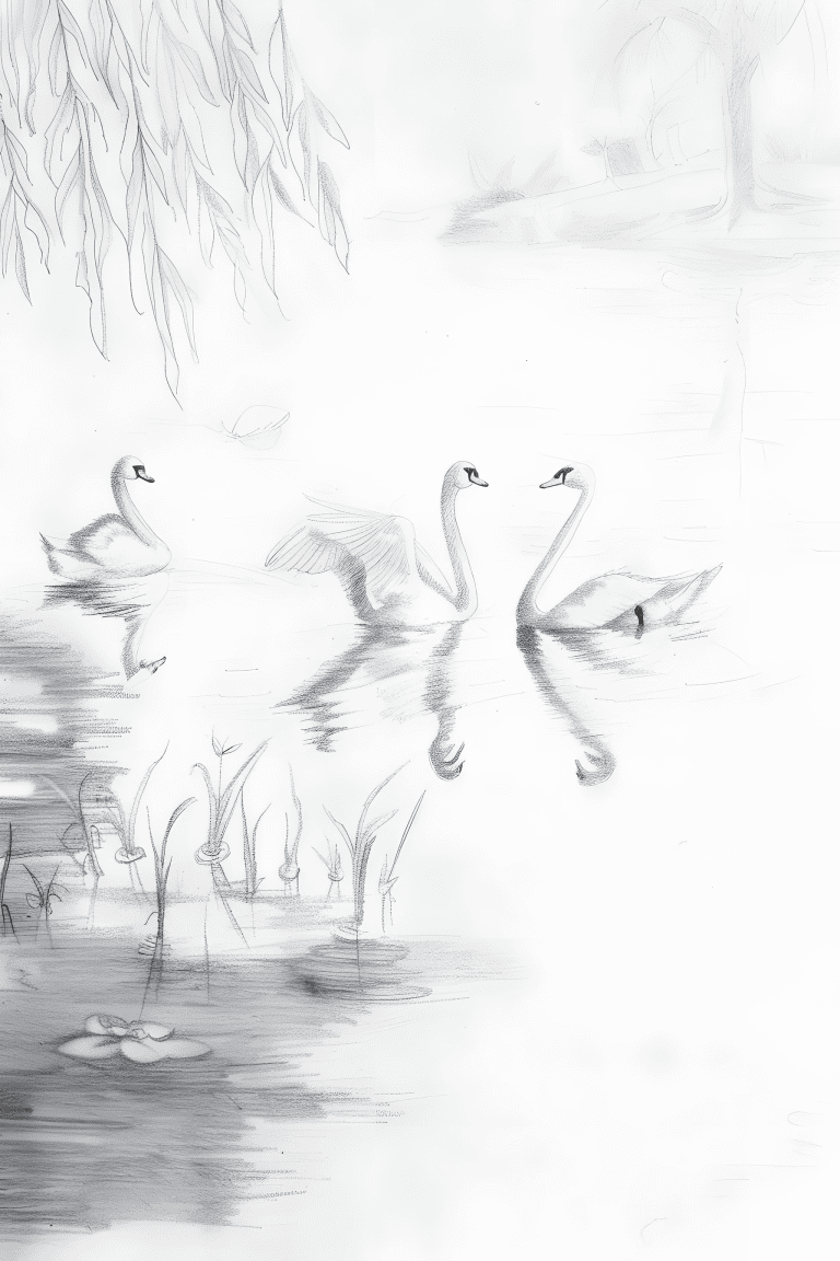 Swans Swimming In A Lake