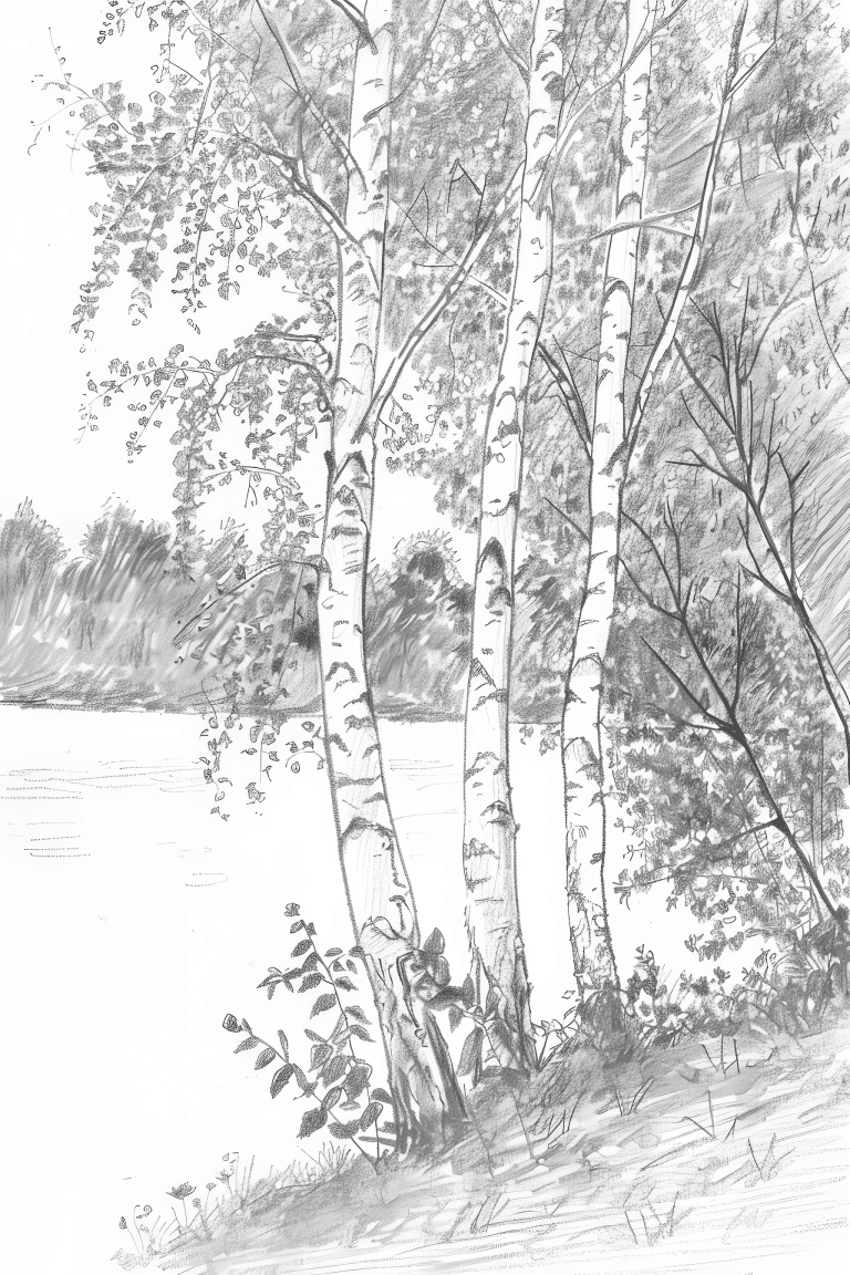 Birch Trees Beside A Lake