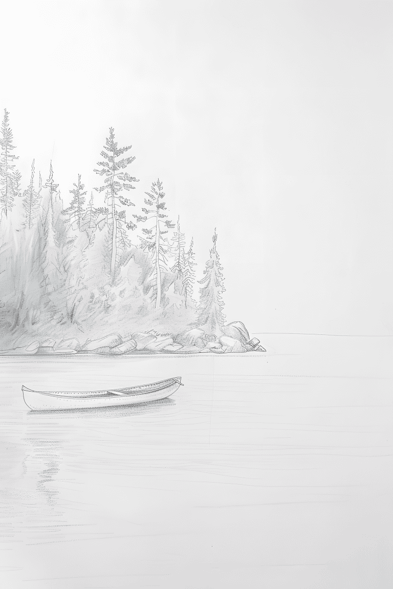 Lone Canoe Drifting In A Lake