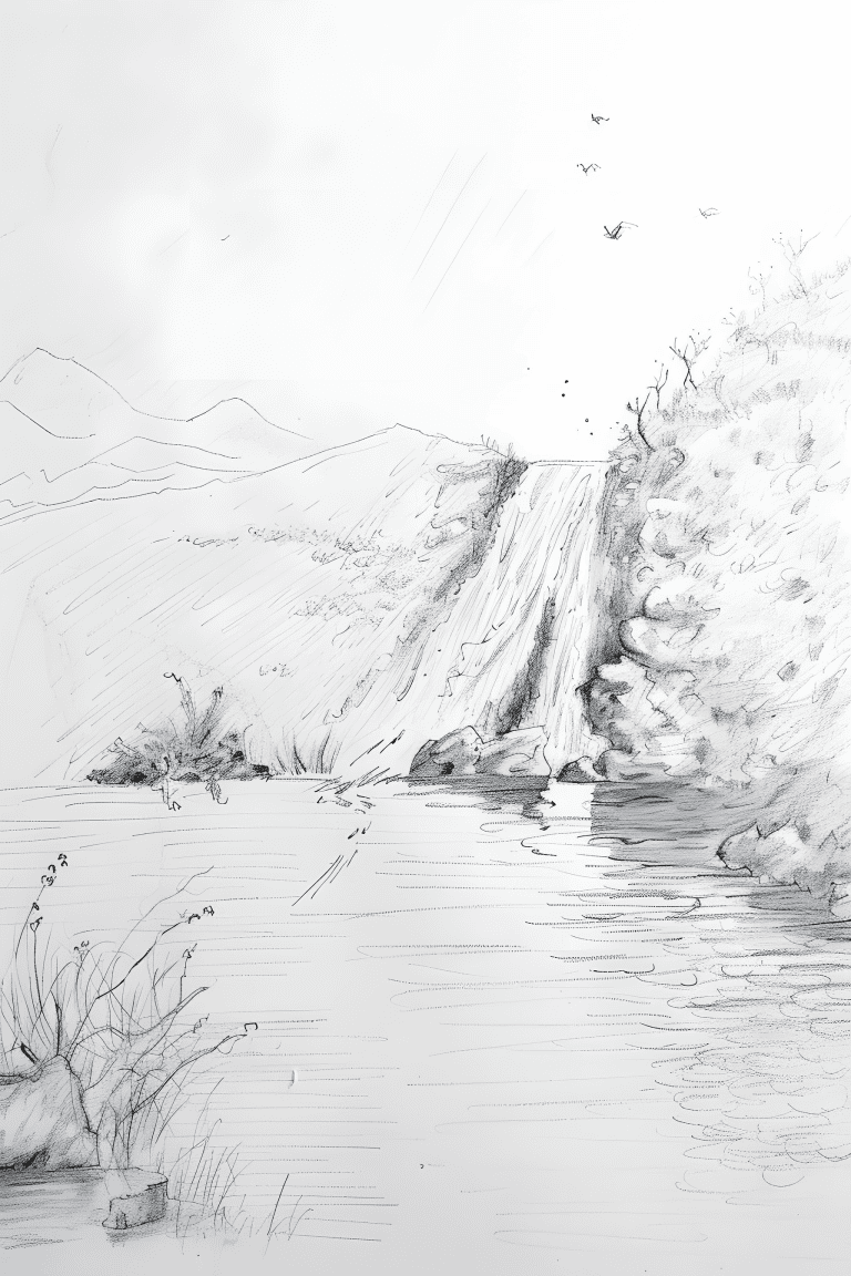 Lakeside With Small Waterfall