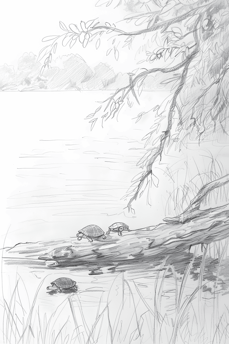 Family Of Turtle Going For A Swim