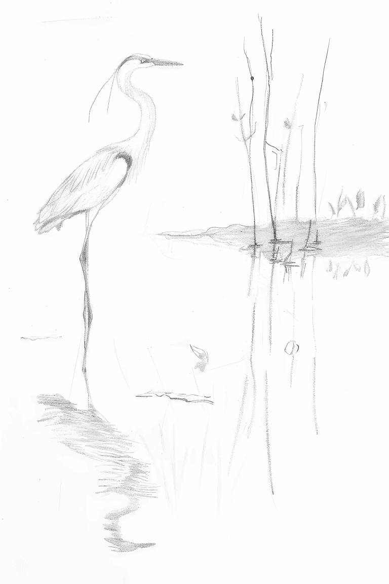 Heron Standing Beside A Lake
