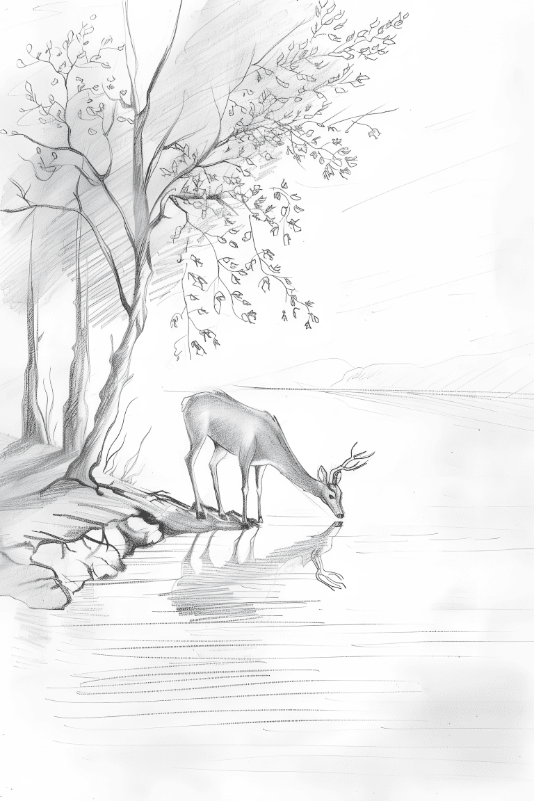 Deer Drinking From A Lake