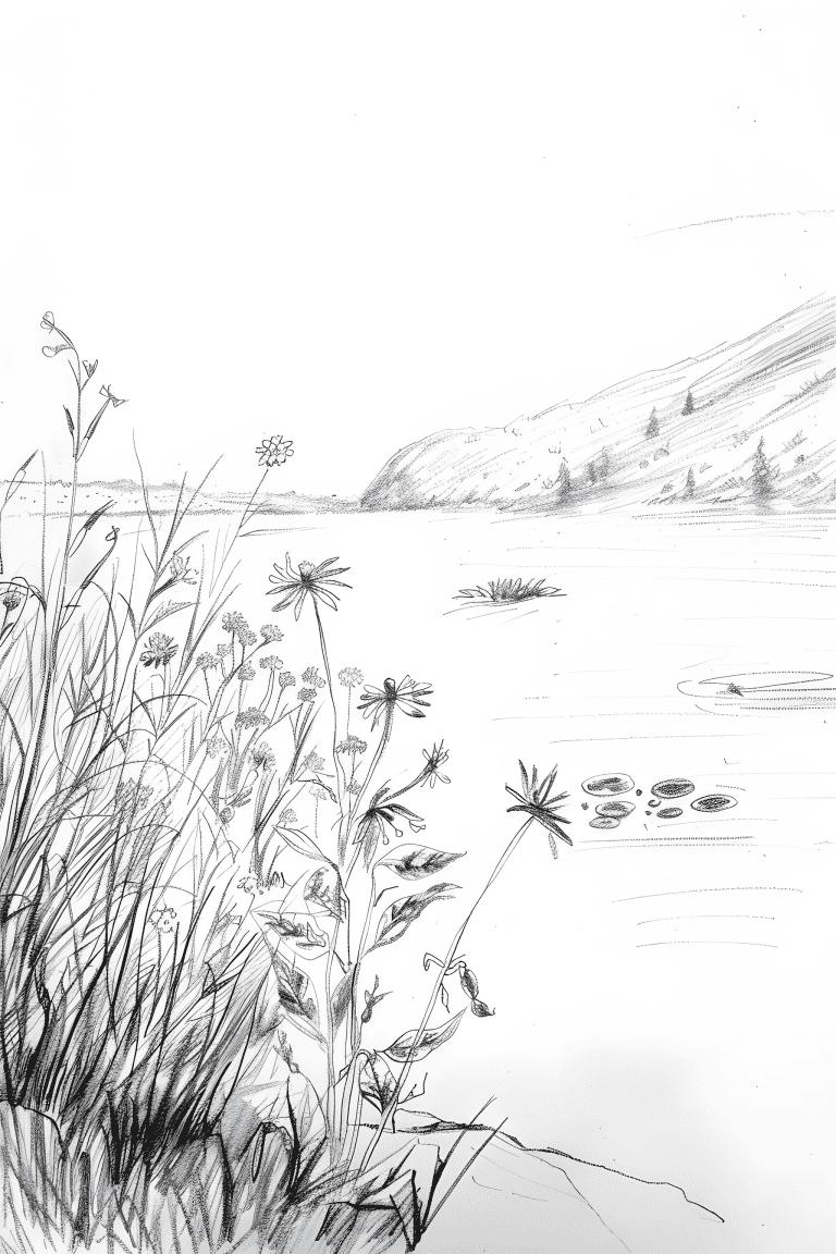 Lakeside View With Blooming Wildflowers