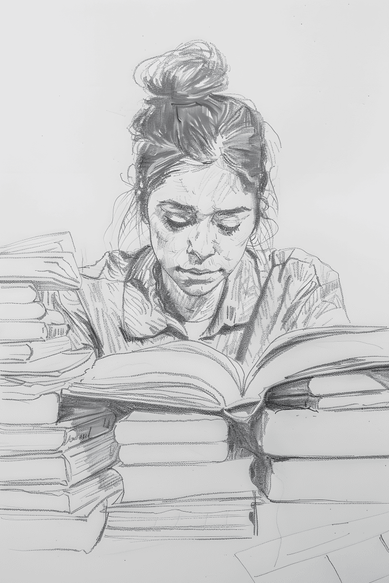 Librarian Stacked With Books