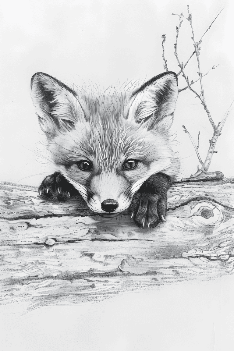 Fox Cub Peeking From A Log